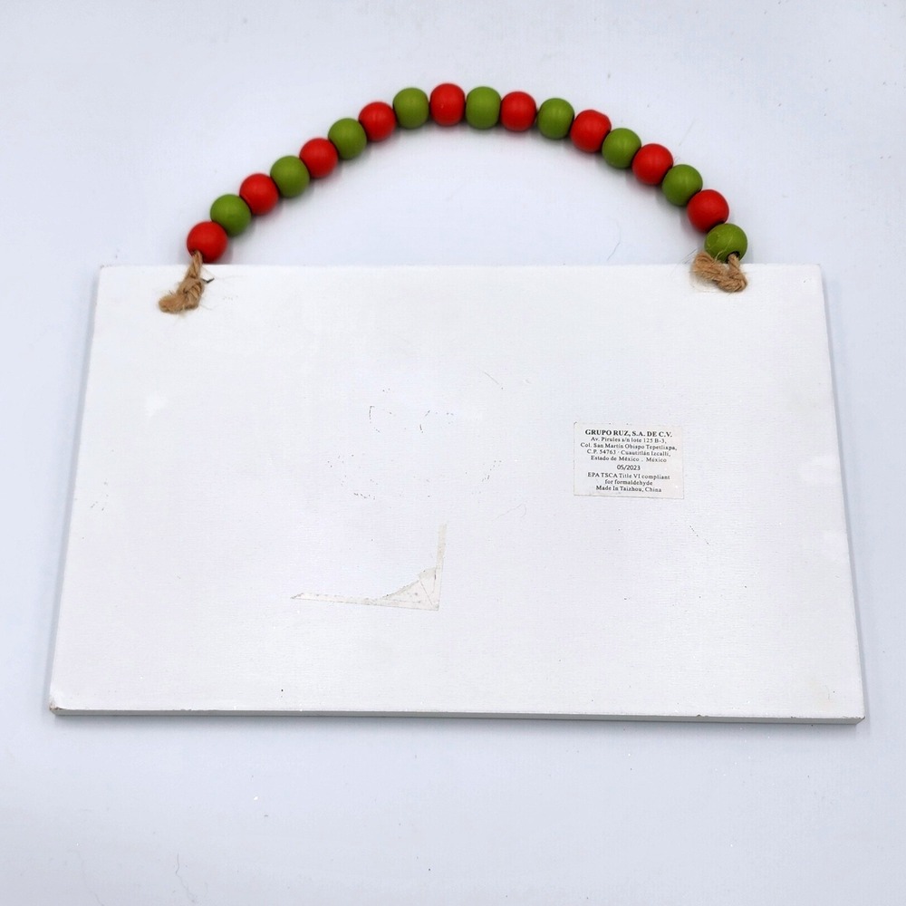 Dr. Seuss Grinch Wood Merry Christmas Sign Plaque Red Green Beaded Hanger 10 in - Picture 3 of 3